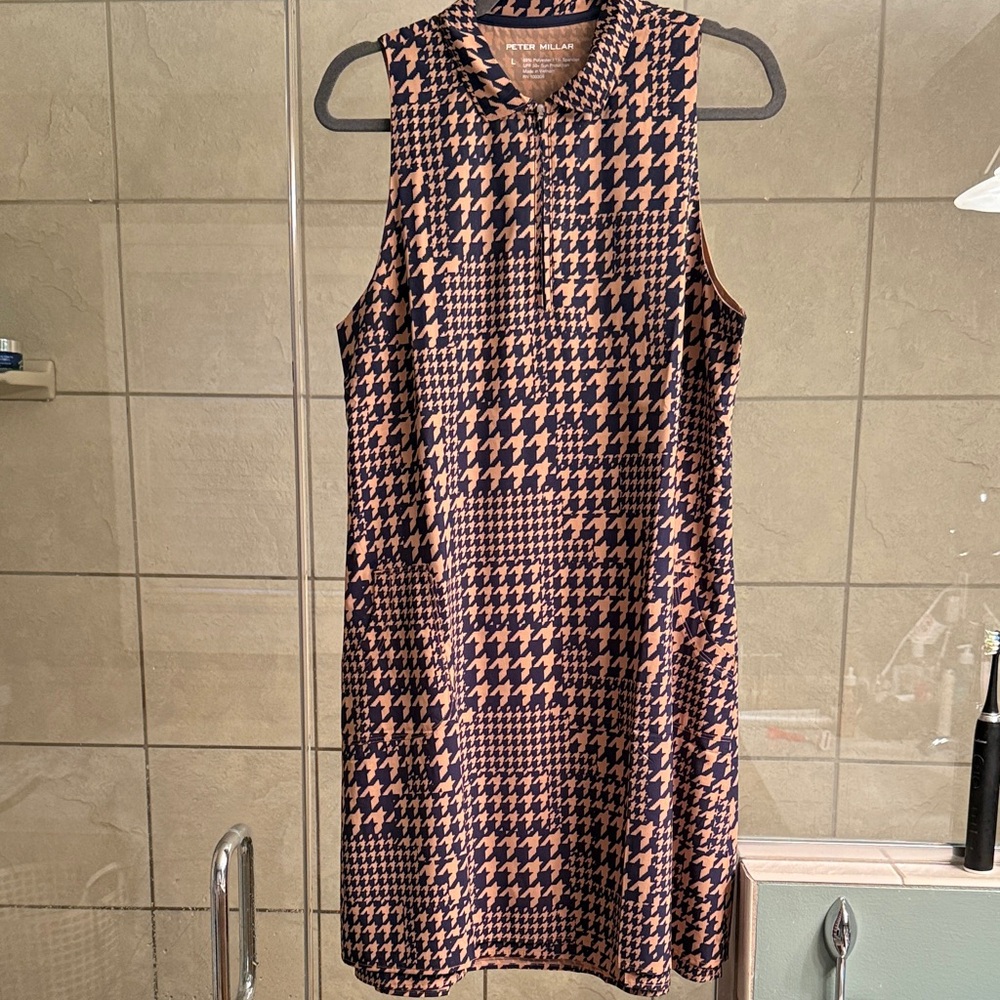 Peter Millar Navy and Brown Houndstooth Mini Dress